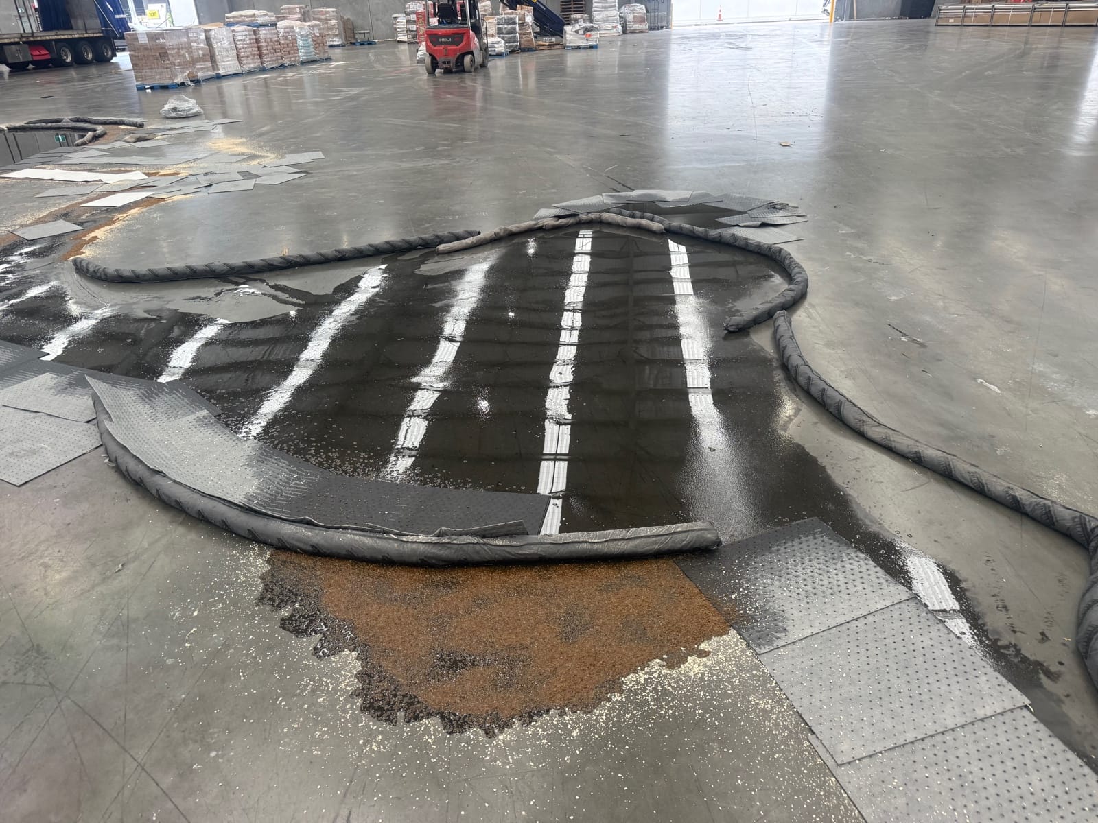Warehouse spill before clean-up